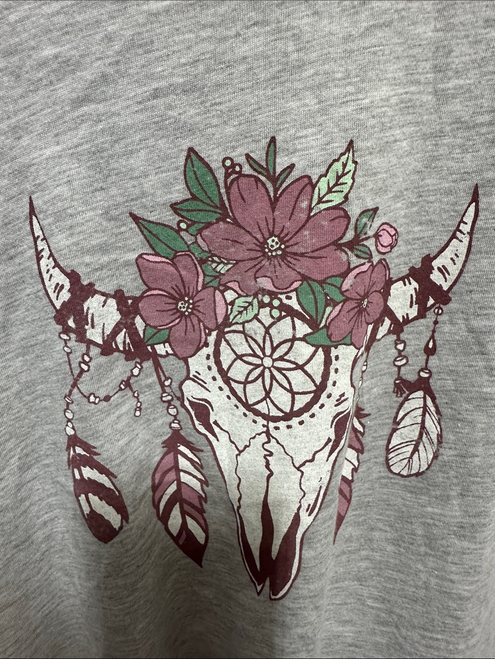 Jessica Simpson Gray Short Sleeve Tee with Floral Bull Skull‎ Graphic size M - Picture 3 of 5